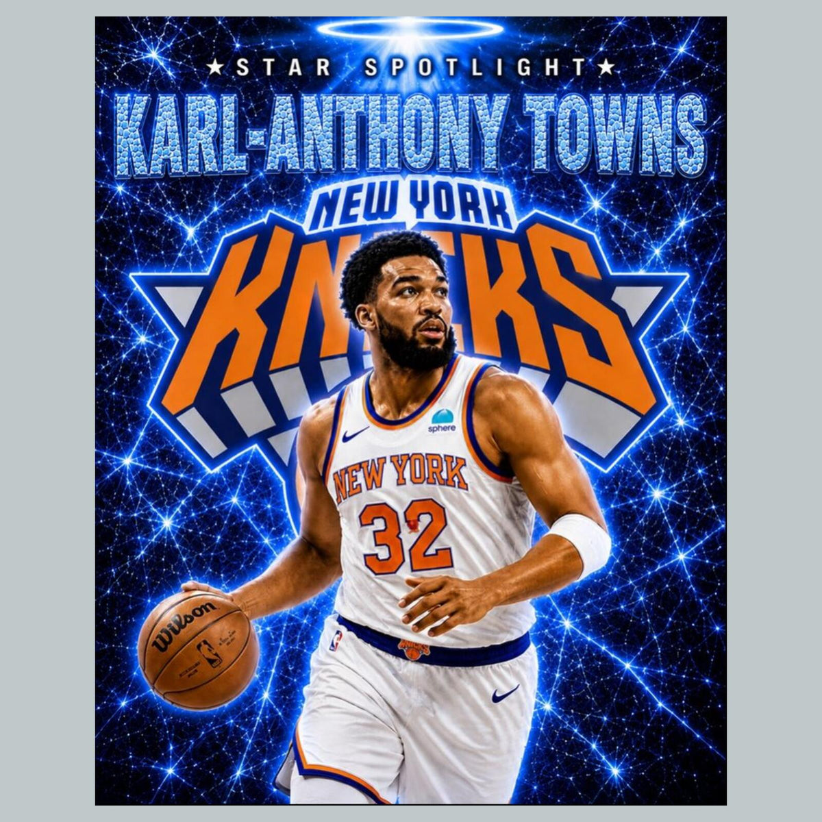 2709 Karl-Anthony Towns Blue Ice Edition Knicks  /15 8x10 Zoom Art Giclée Print