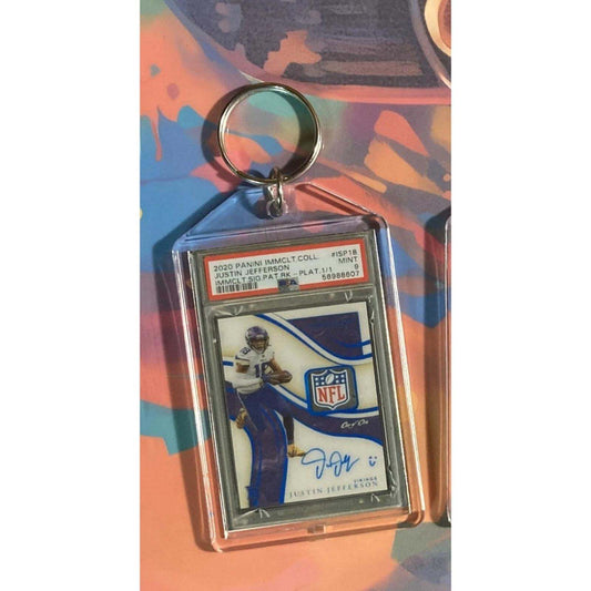3272 Justin Jefferson 2020 Panini Immaculate Shield Patch Auto Novelty Keychain