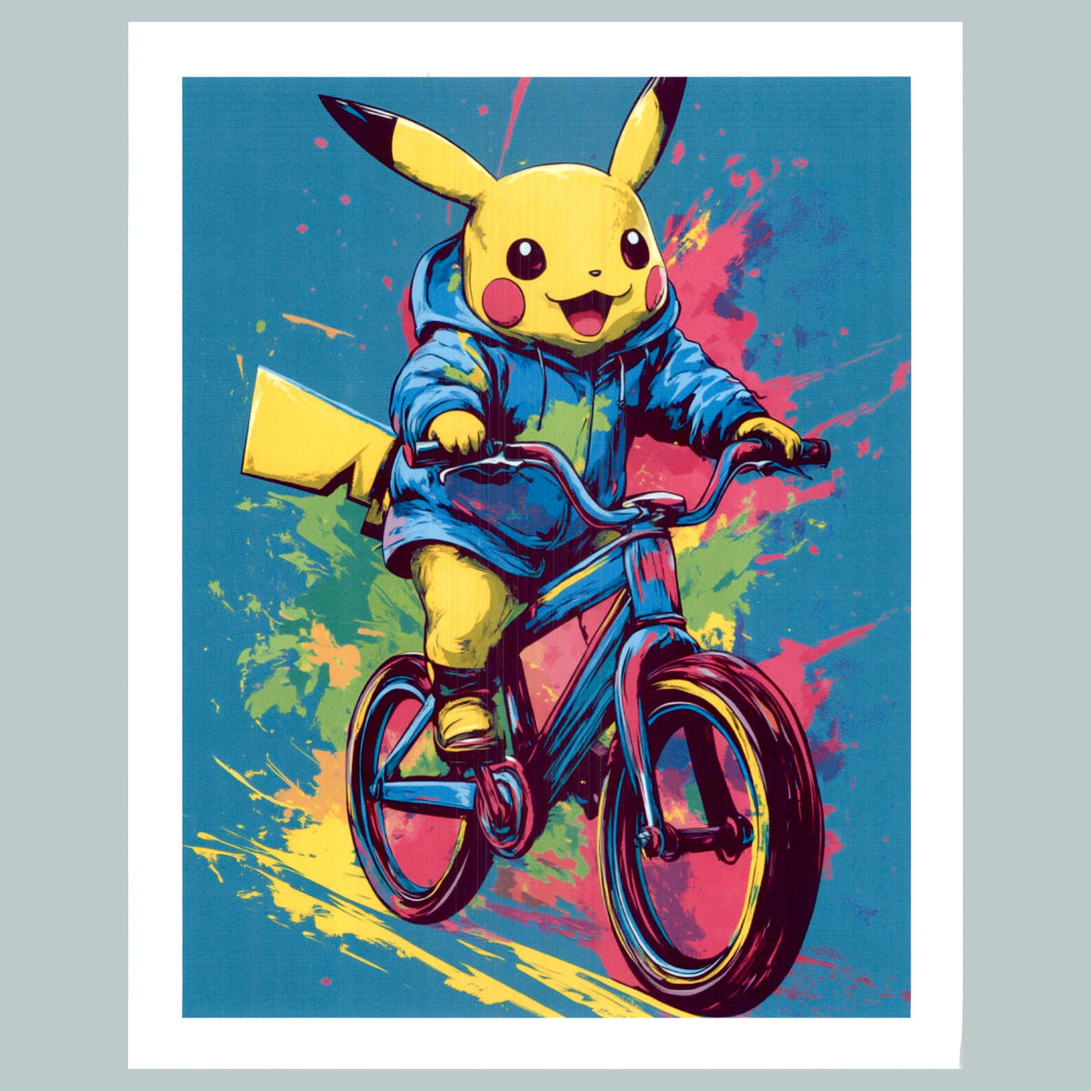 0357 P 8X10 Pokemon Pikachu On Blue Bike Glossy Photo Fast-Secure Shipping MS