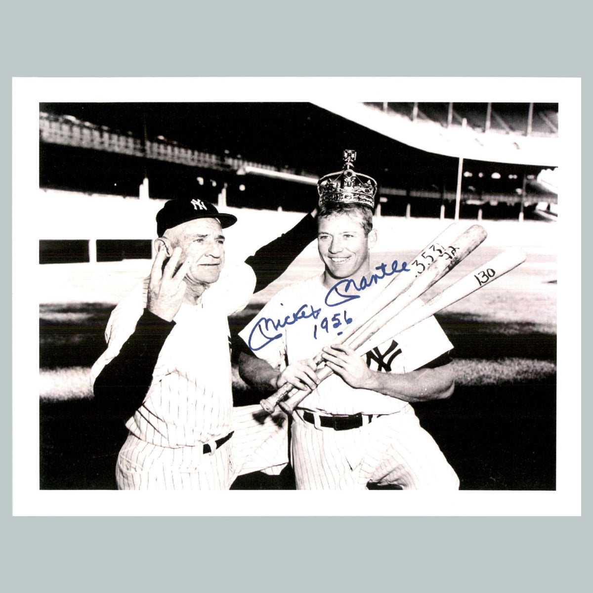 0052 P -8X10 Mickey Mantle and Casey Stengel-Fac Auto Glossy Photo BBL