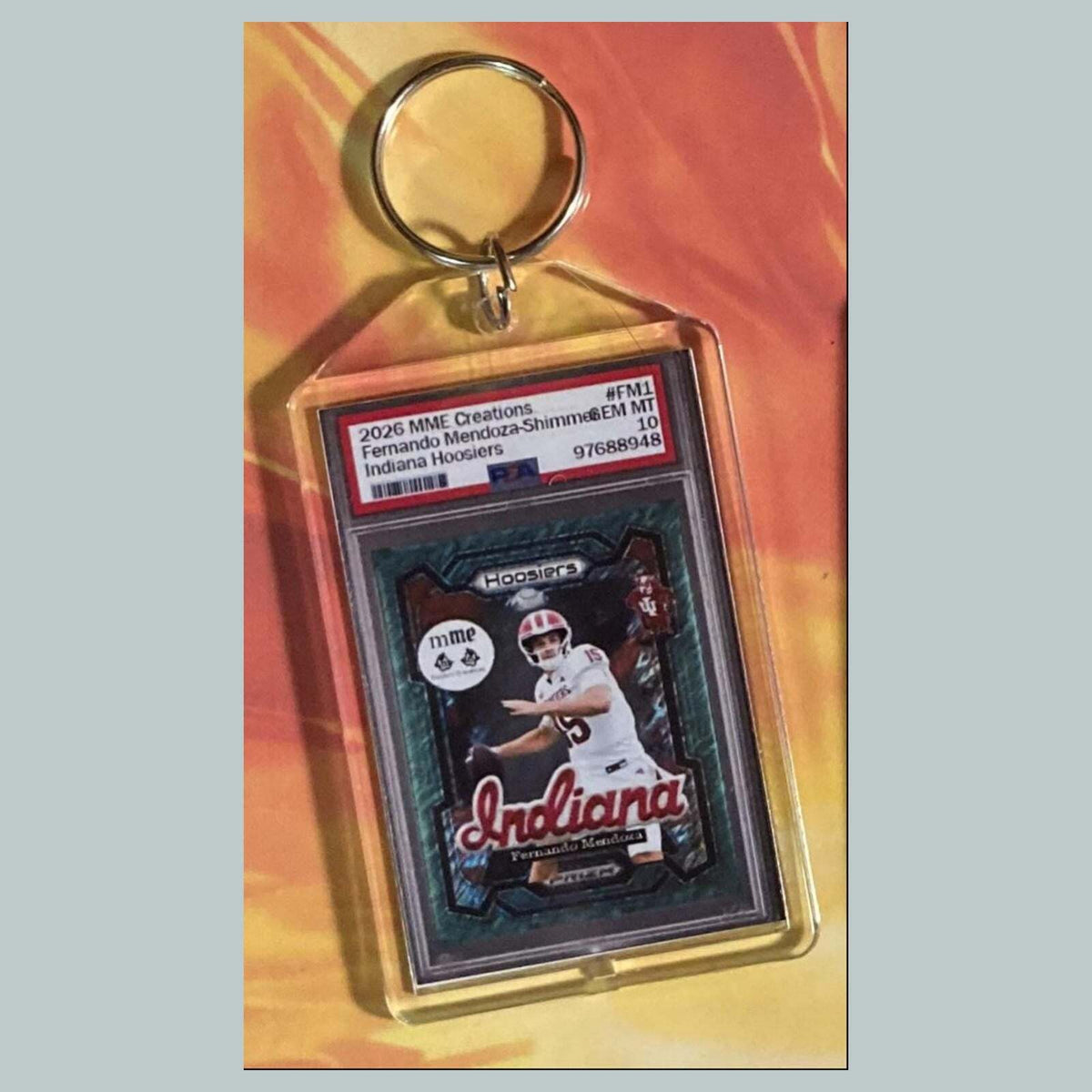 3752 Fernando Mendoza Green Shimmer Custom Hand Made Keychain