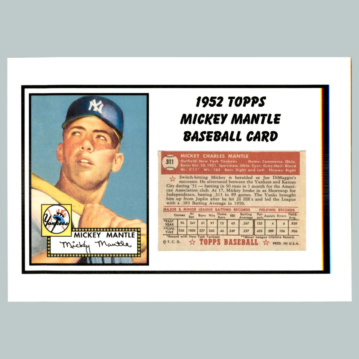 1611 8X10 Glossy Photo Mickey Mantle   Fast-Secure Shipping Makes A Great Gift