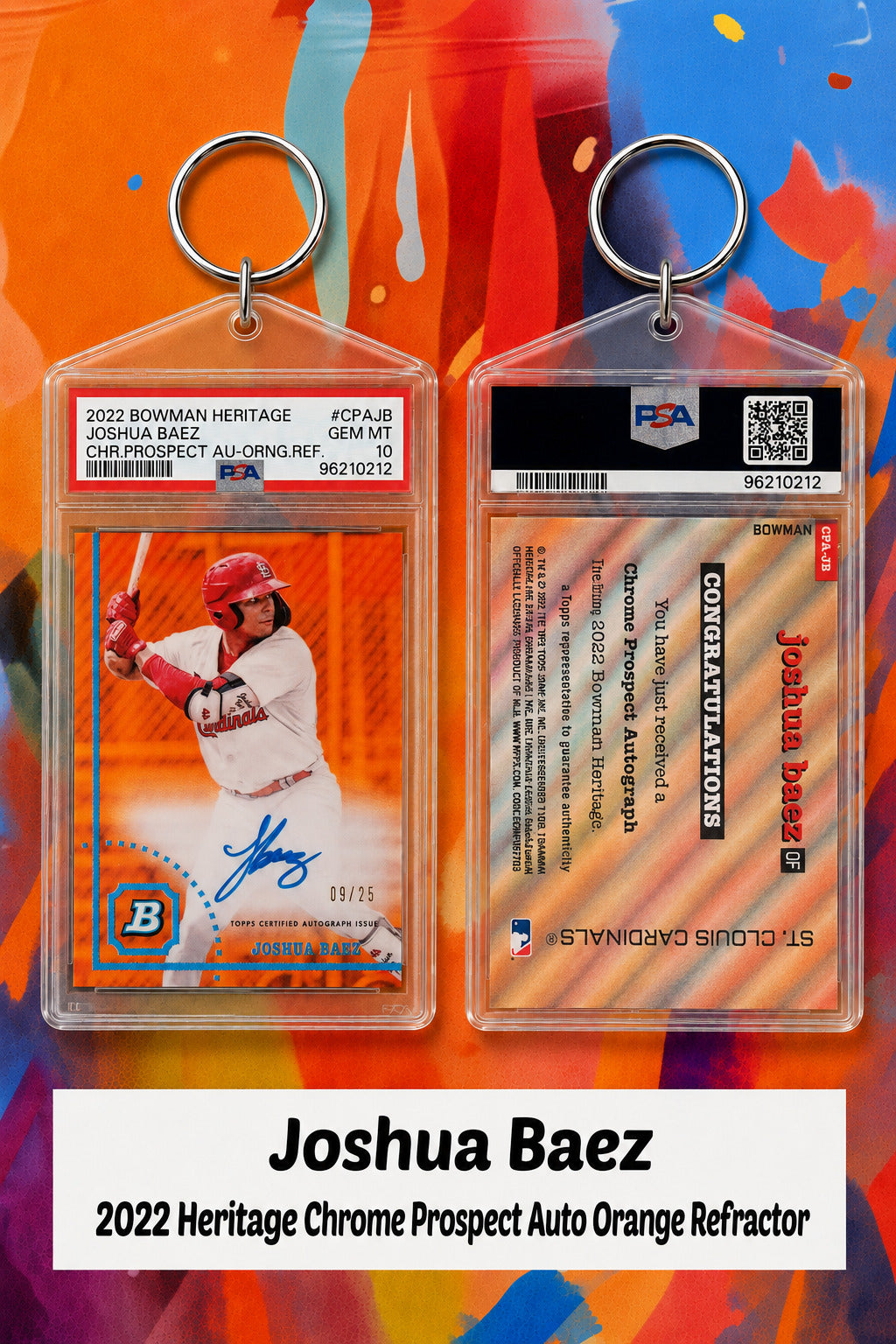 4148-003 Joshua Baez 2022 Bowman Heritage Chrome Auto Orange Refractor Keychain