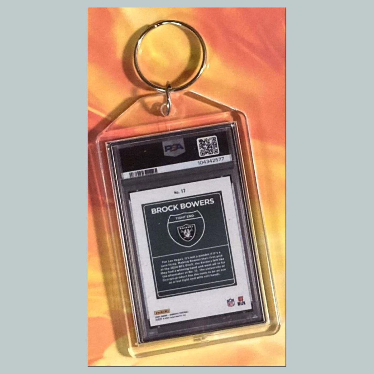 3695 Brock Bowers 2024 Panini Donruss Downtown Custom Hand Made Keychain