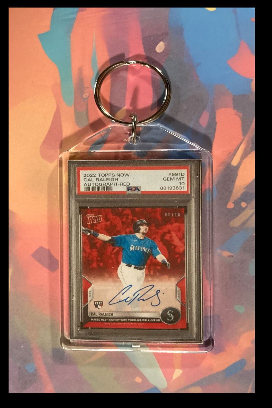 3067 Cal Raleigh 2022 Topps Now Red Auto Custom Made Keychain