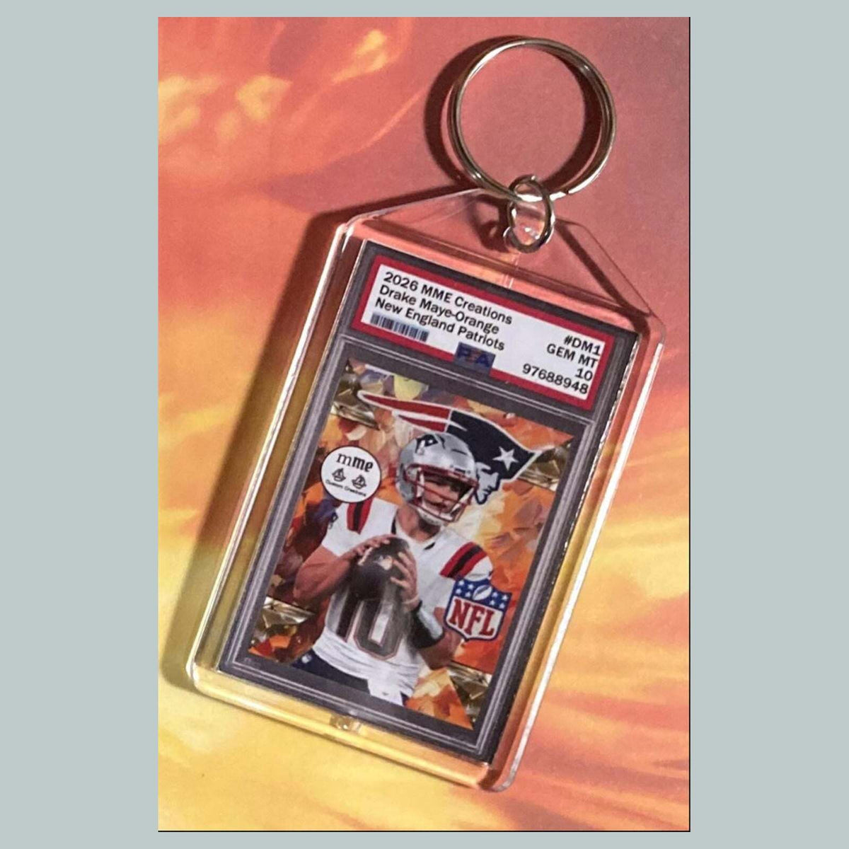 3761 Drake Maye 2026 Mockup Orange Custom Hand Made Keychain