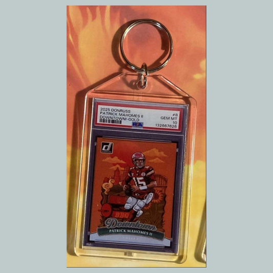 3606 Patrick Mahomes 2025 Panini Donruss Gold Downtown Custom Keychain