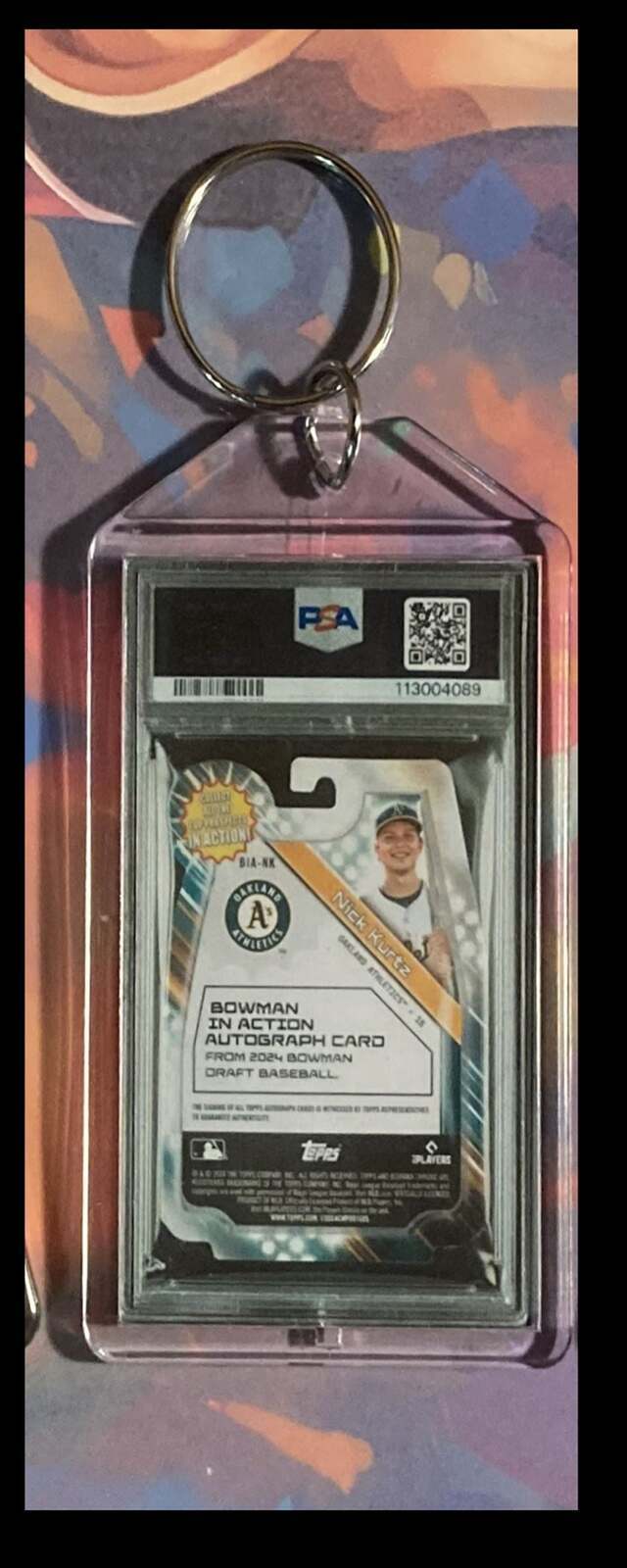 3231 Nick Kurtz 2024 Bowman Draft Chrome In Action Auto-Custom Keychain