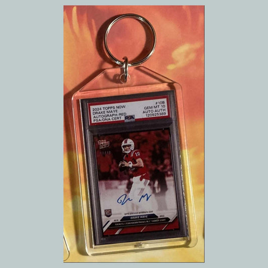 3717 Drake Maye 2024 Topps Now Auto Red Custom Hand Made Keychain