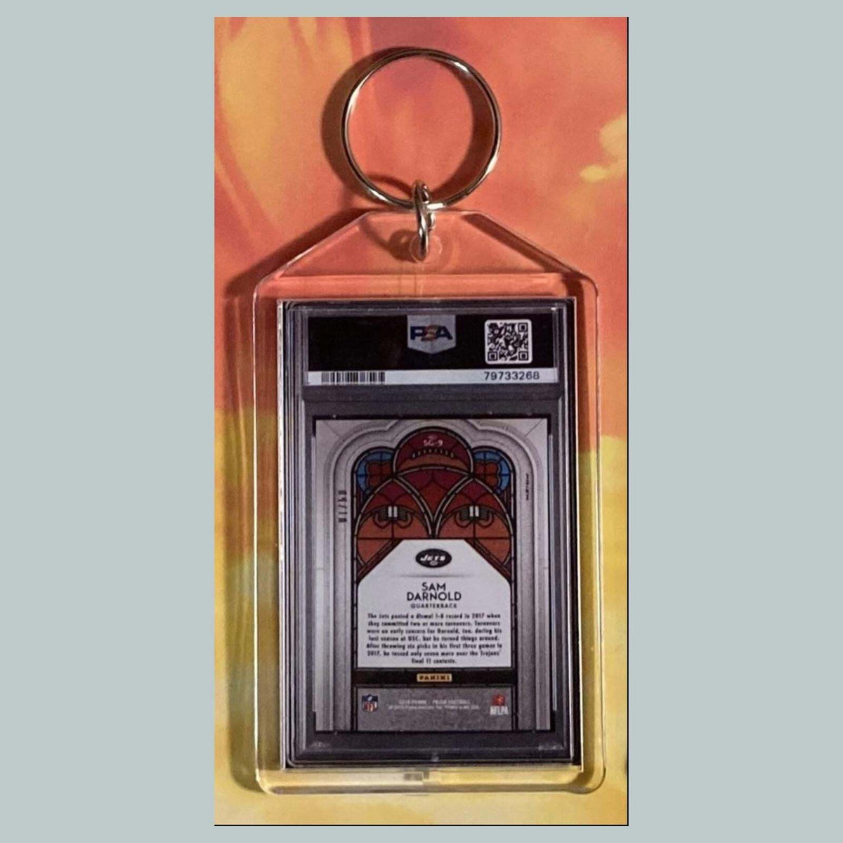 3777 Sam Darnold 2018 Panini Prizm Stained Glass Gold Custom Hand Made Keychain