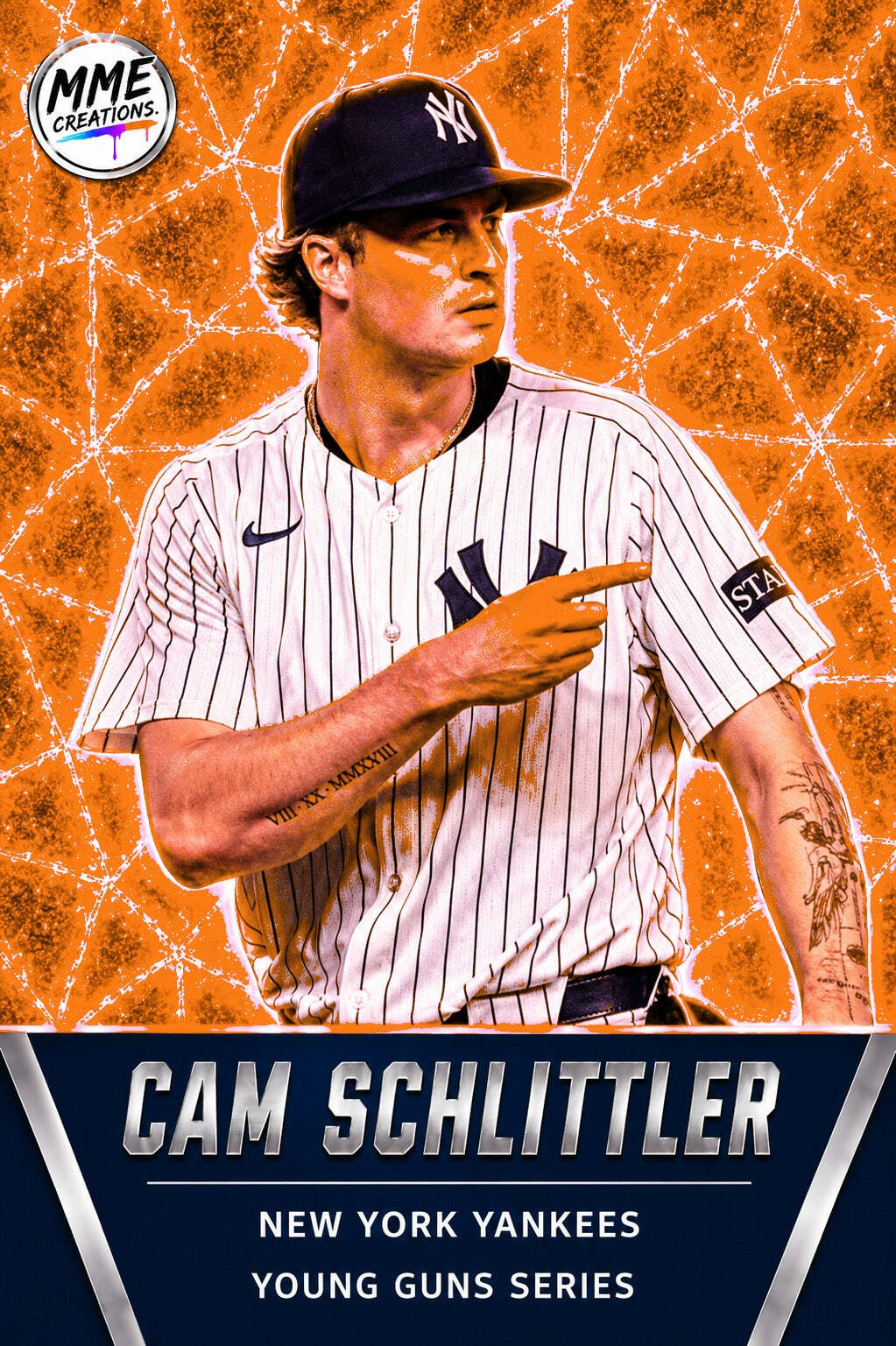 4318 Cam Schlittler Young Guns Laminated Custom Baseball Card Bright Orange Ice