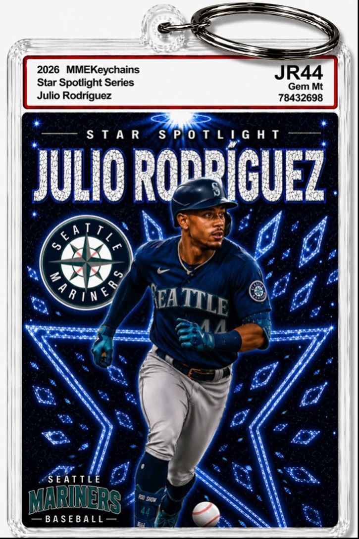 3989 Julio Rodriguez Keychain Blue Spotlight Premium Keychain With Nameplate