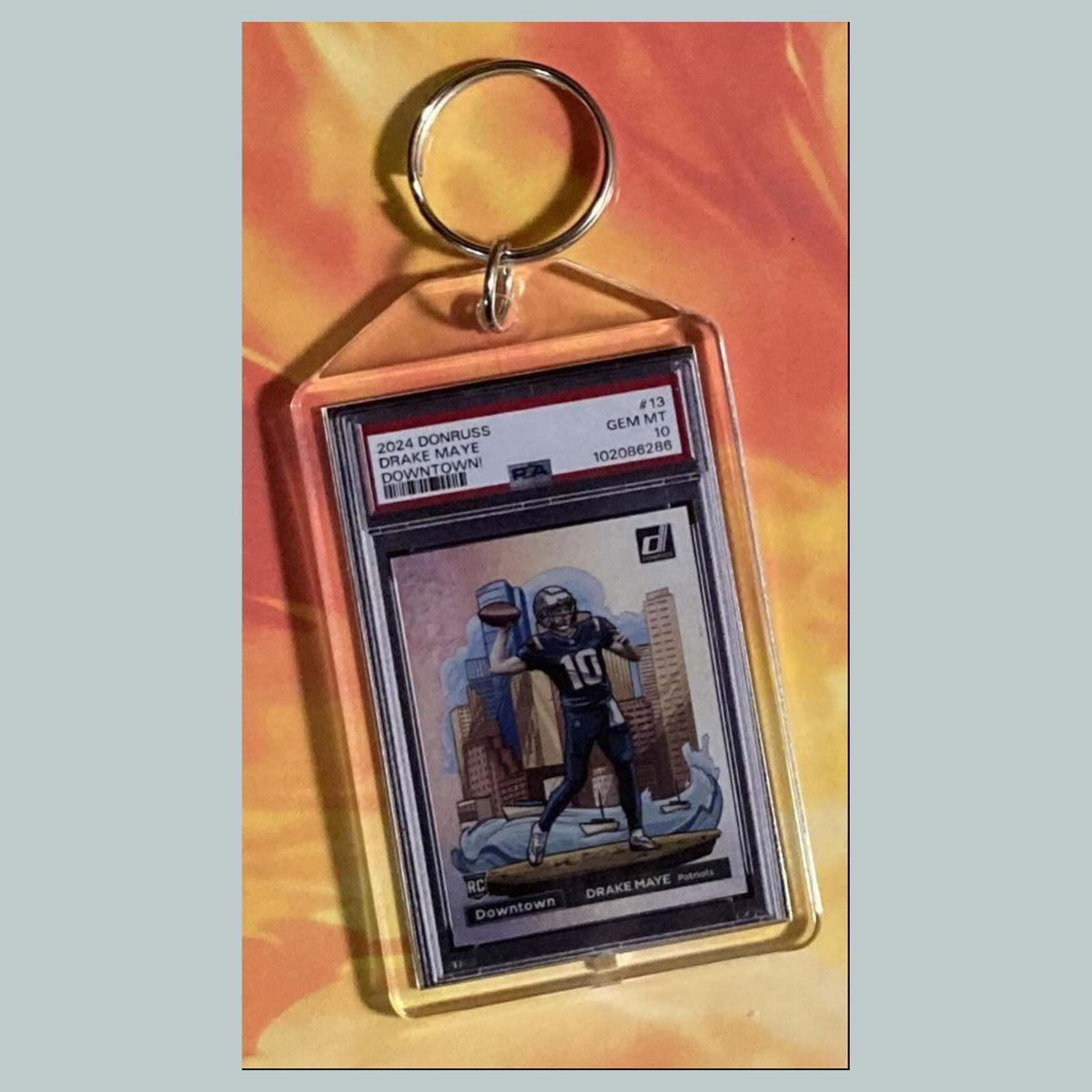 3716 Drake Maye 2024 Donruss Downtown Custom Hand Made Keychain