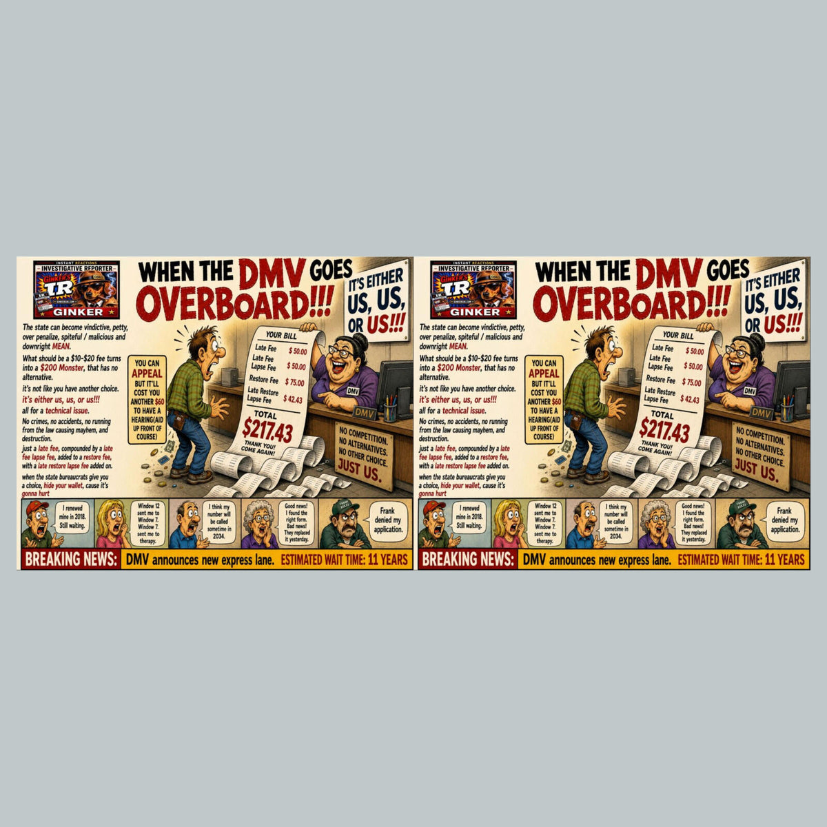 2842 DMV Gone Wild Goes Overboard on Fines Ginker’s Instant Reactions 8X10