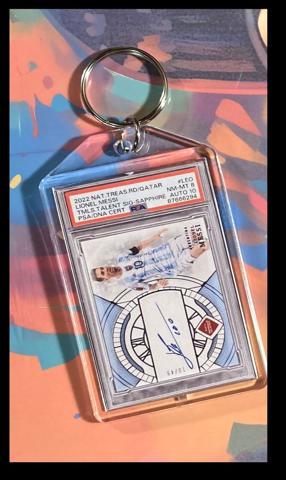 3114 Lionel Messi 2022 Panini Nat Treas Sapphire Auto Keychain Great Gift
