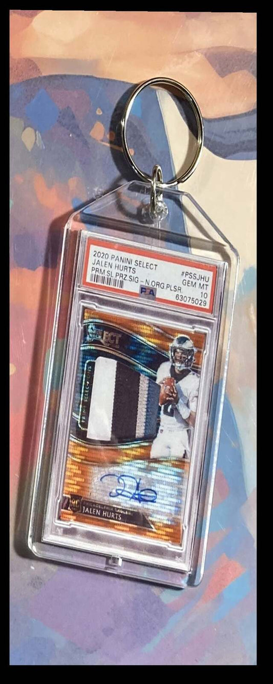 3109 Jalen Hurts 2020 Panini Select Prizm Pulsar Patch Auto Keychain