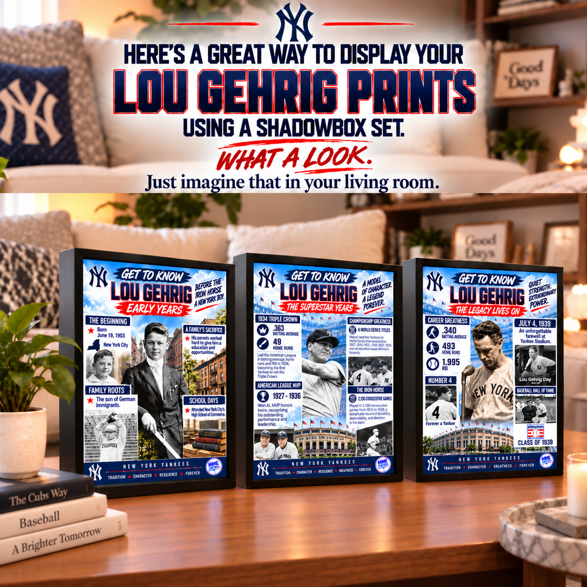 Lou Gehrig GTK Through the Years 3-print bundle