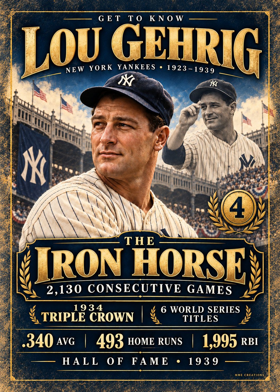 Lou Gehrig Get to Know laminated baseball card front