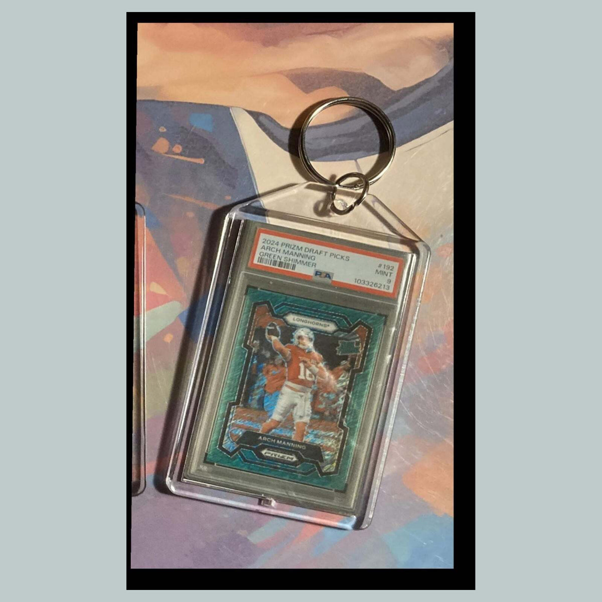 3496 Arch Manning 2024 Panini Prizm Green Shimmer Custom Hand Made Keychain Gift
