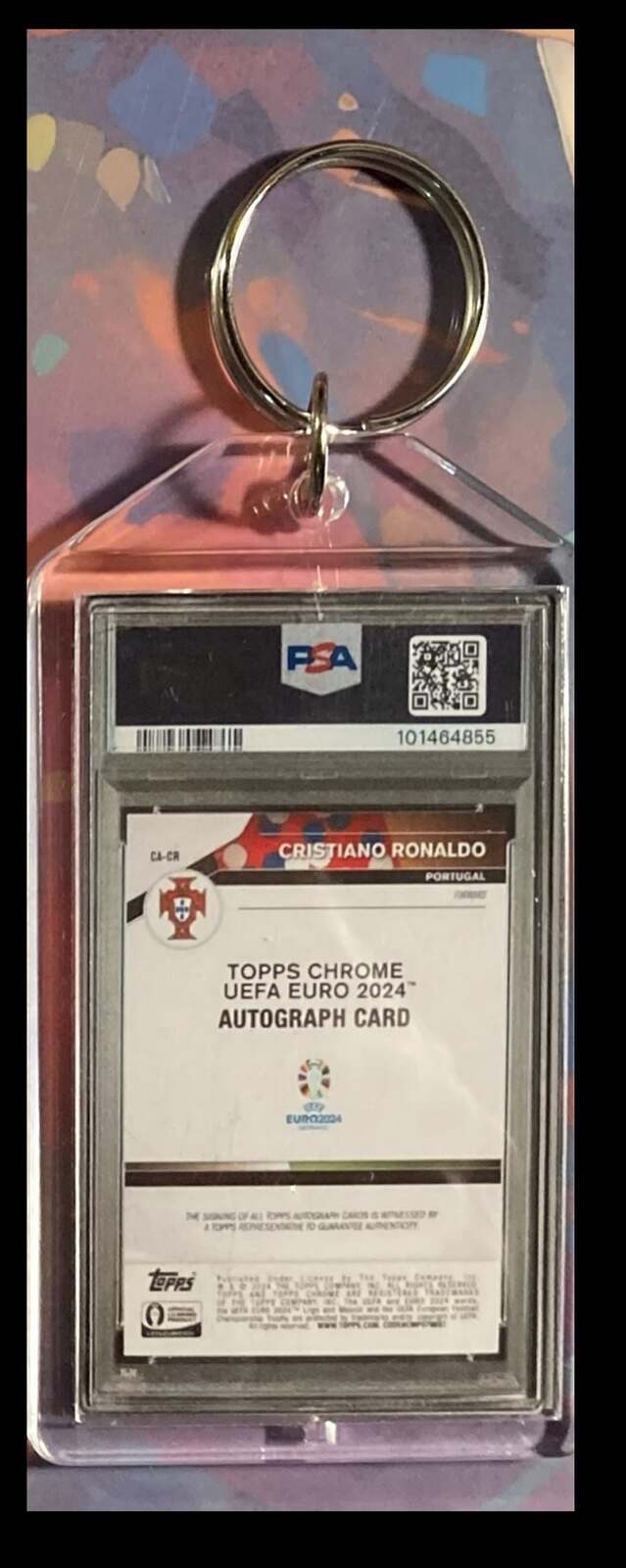 3093 Cristiano Ronaldo 2024 Topps CHR UEFA EURO Orange Chrome Auto Keychain