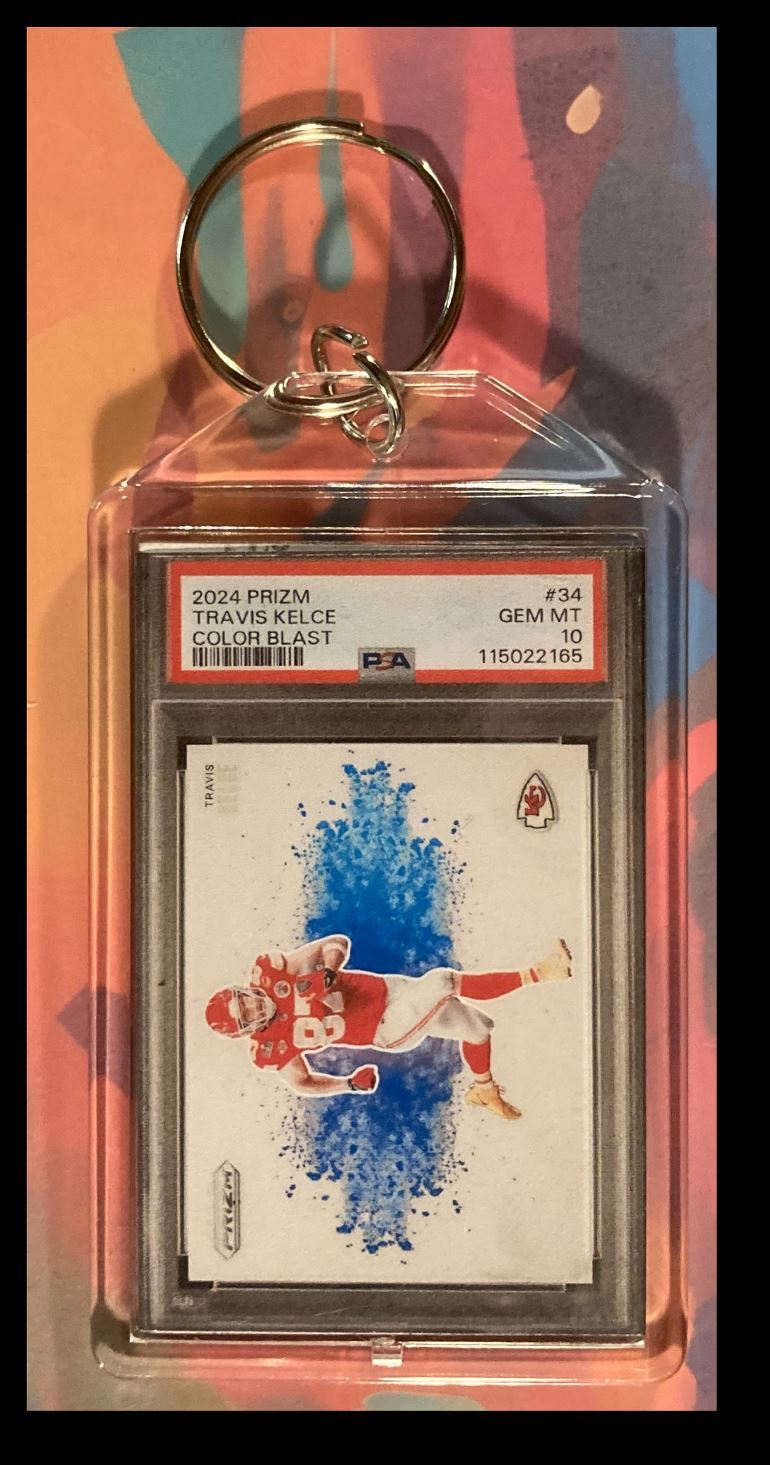 2968 Travis Kelce 2024 Panini Prizm Colorblast Custom Keychain-Gift