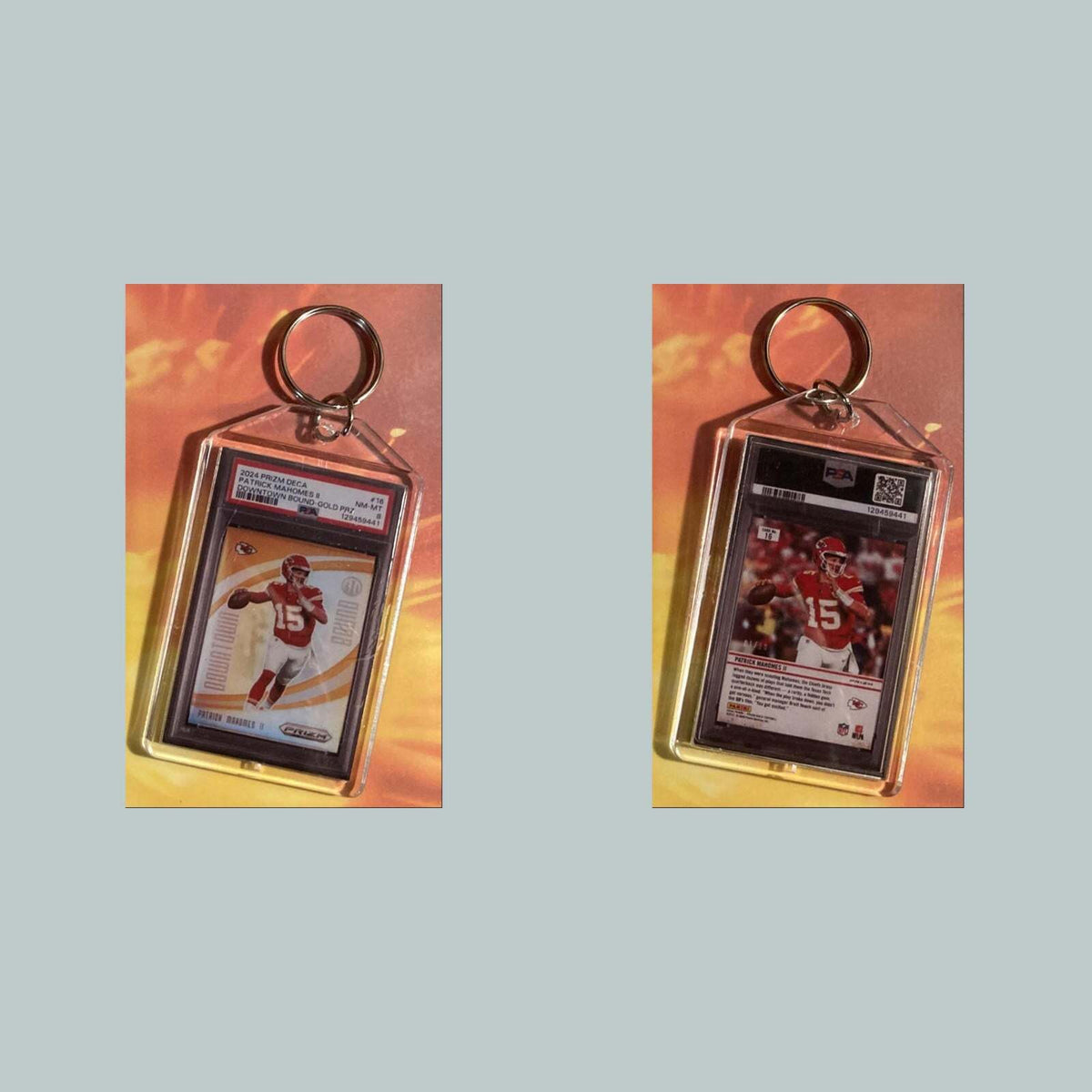 3605 Patrick Mahomes 2024 Panini Prizm Gold Downtown Custom Keychain