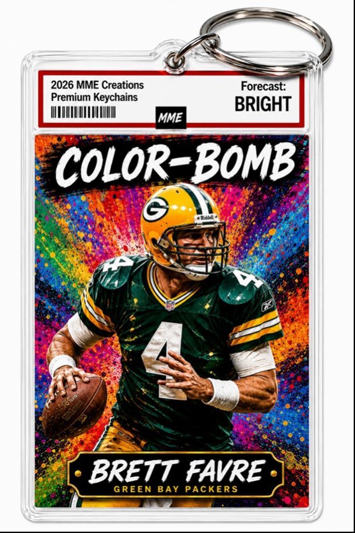 3878 Brett Favre Keychain | Color-Bomb |Custom Photo Keychain With Nameplate