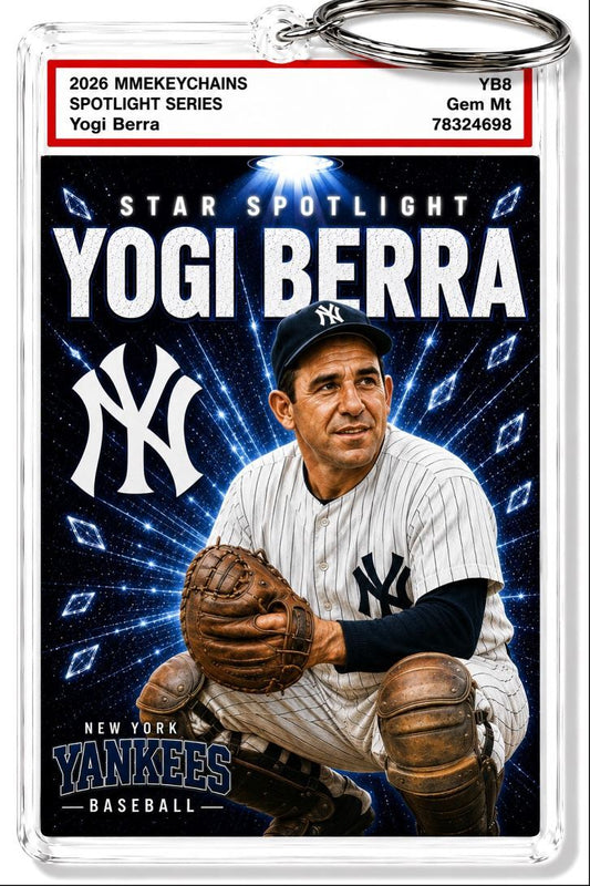 3999 Yogi Berra Keychain Blue Spotlight Premium Keychain With Nameplate