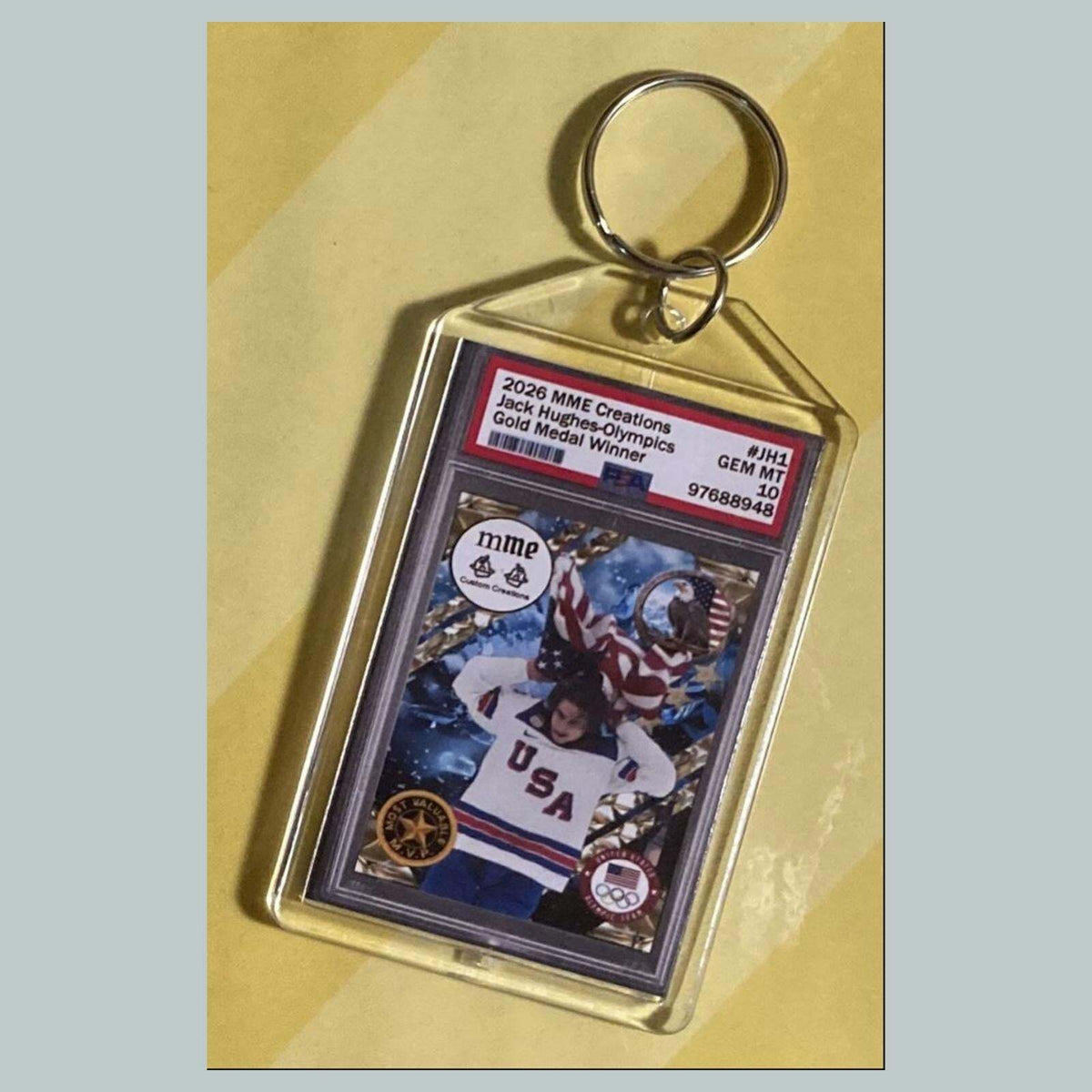 3785 Jack Hughes Gold Mockup 2026 Olympics Custom Hand Made Keychain