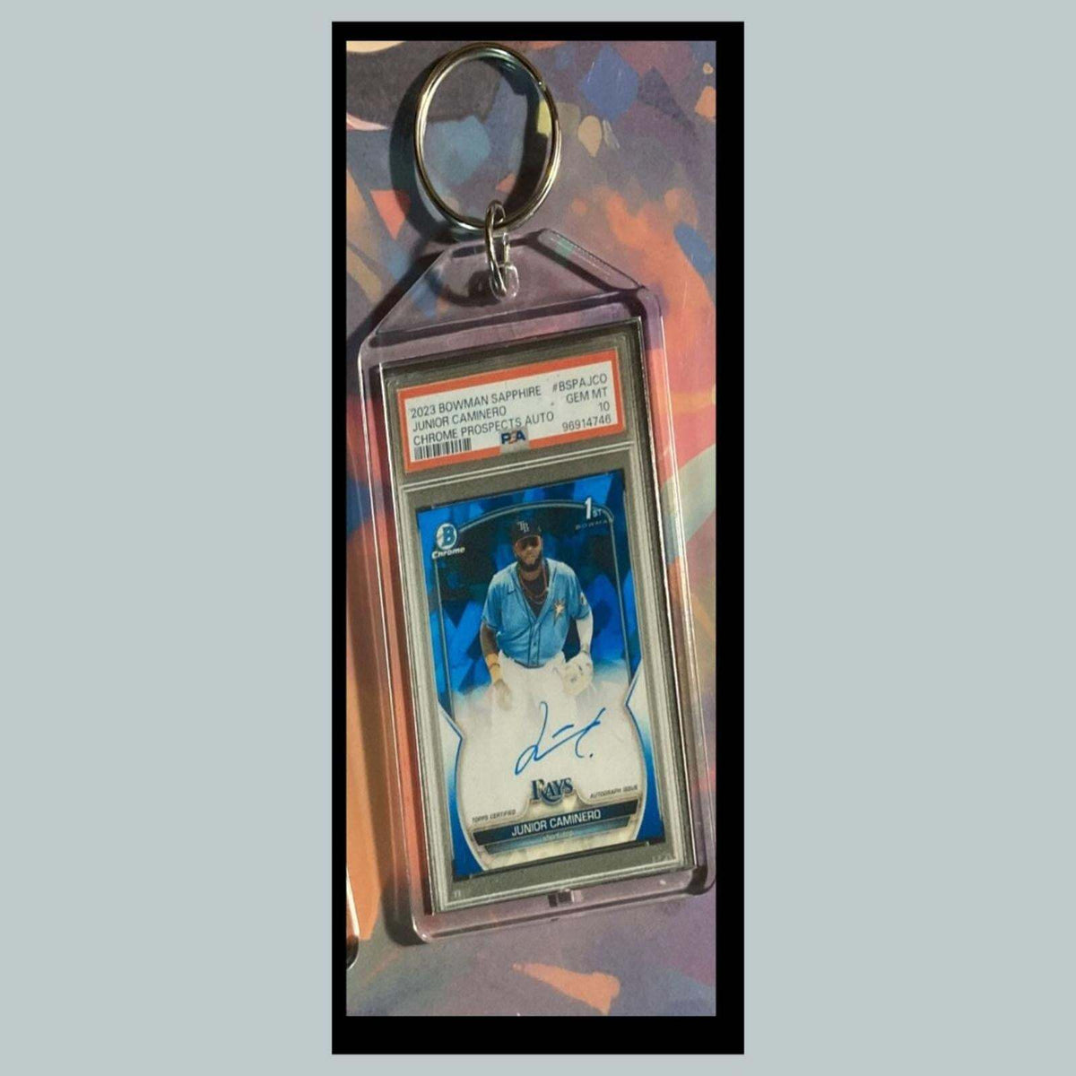 3404Junior Caminero 2023 Chrome Sapphire Auto Custom Hand Made Novelty Keychain