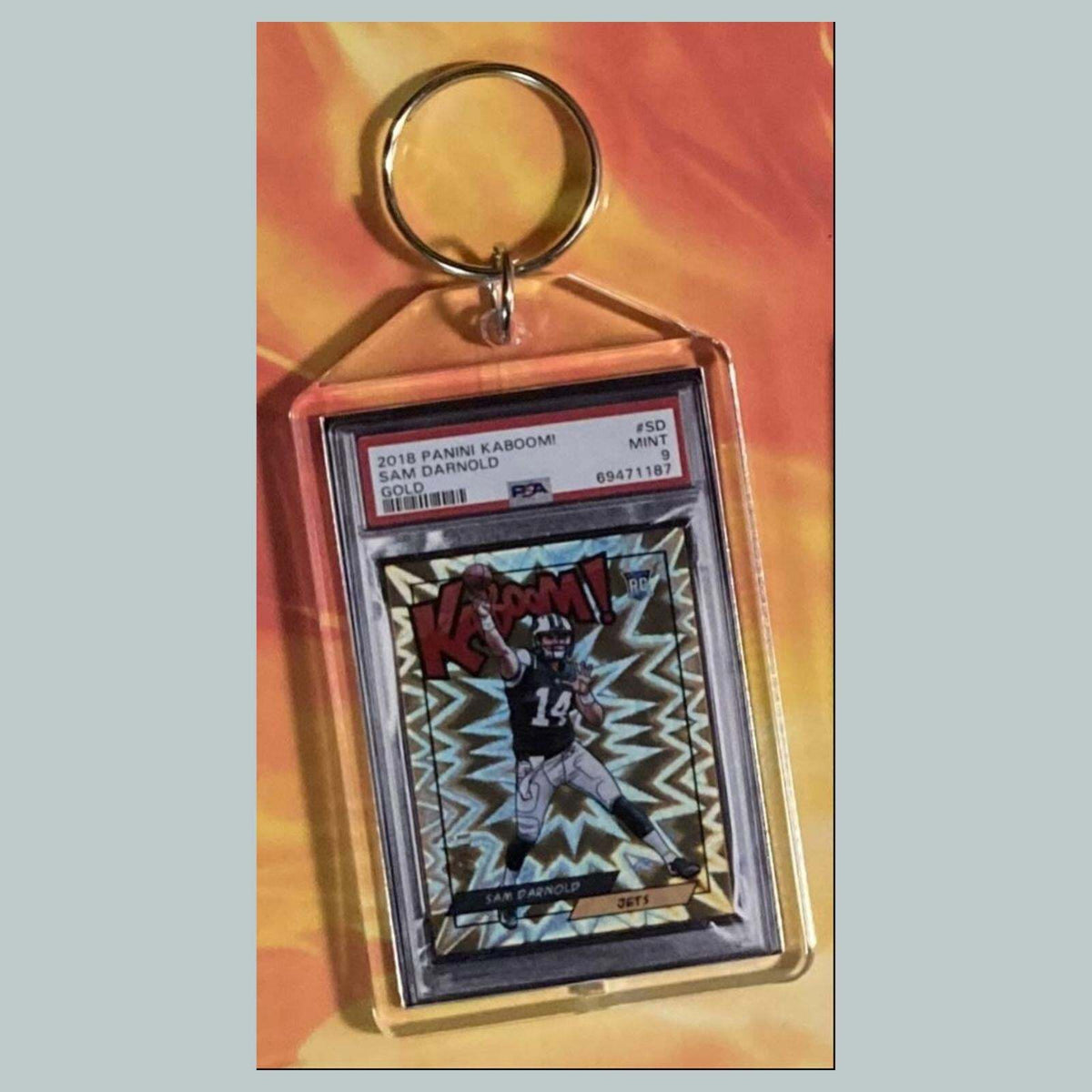 3778 Sam Darnold 2018 Panini Kaboom Gold Custom Hand Made Keychain