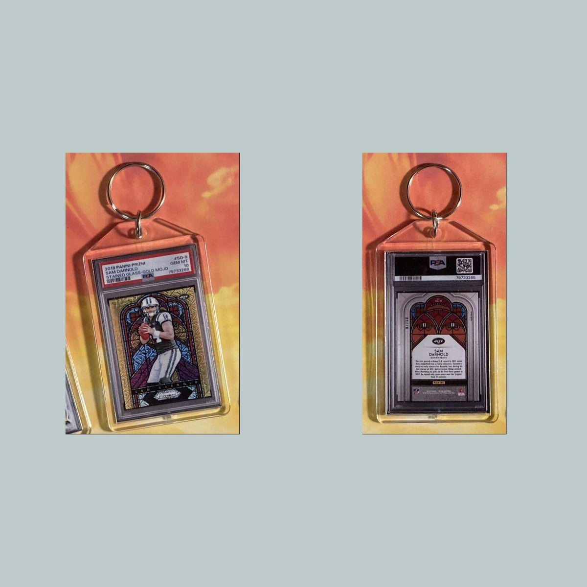 3777 Sam Darnold 2018 Panini Prizm Stained Glass Gold Custom Hand Made Keychain