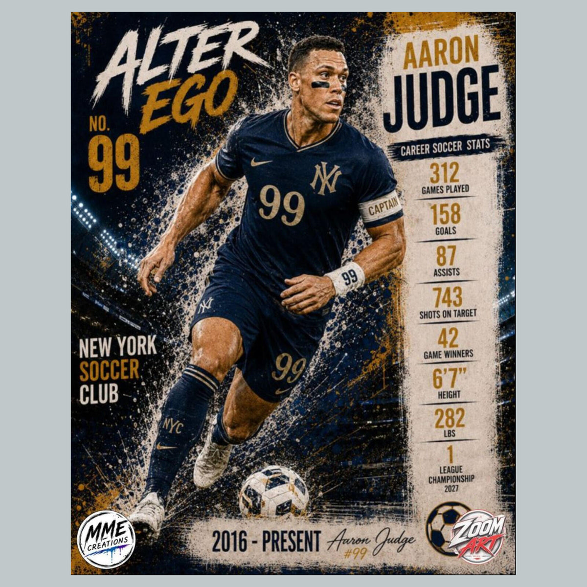 2824 Aaron Judge /25 Alter Ego Soccer What If? Zoom Art 8X10 Print  To _/25