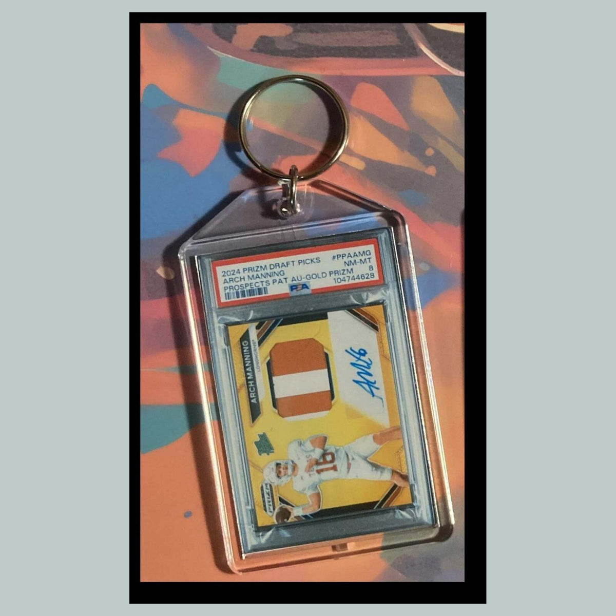 3503 Arch Manning 2024 Panini Prizm Gold Patch Auto Custom Hand Made Keychain