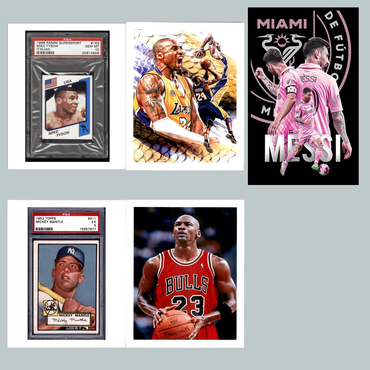 0976B Mike Tyson/Kobe/Messi/Mantle/Jordan 5 Legends 8x10 Glossy Photos BKL BBL
