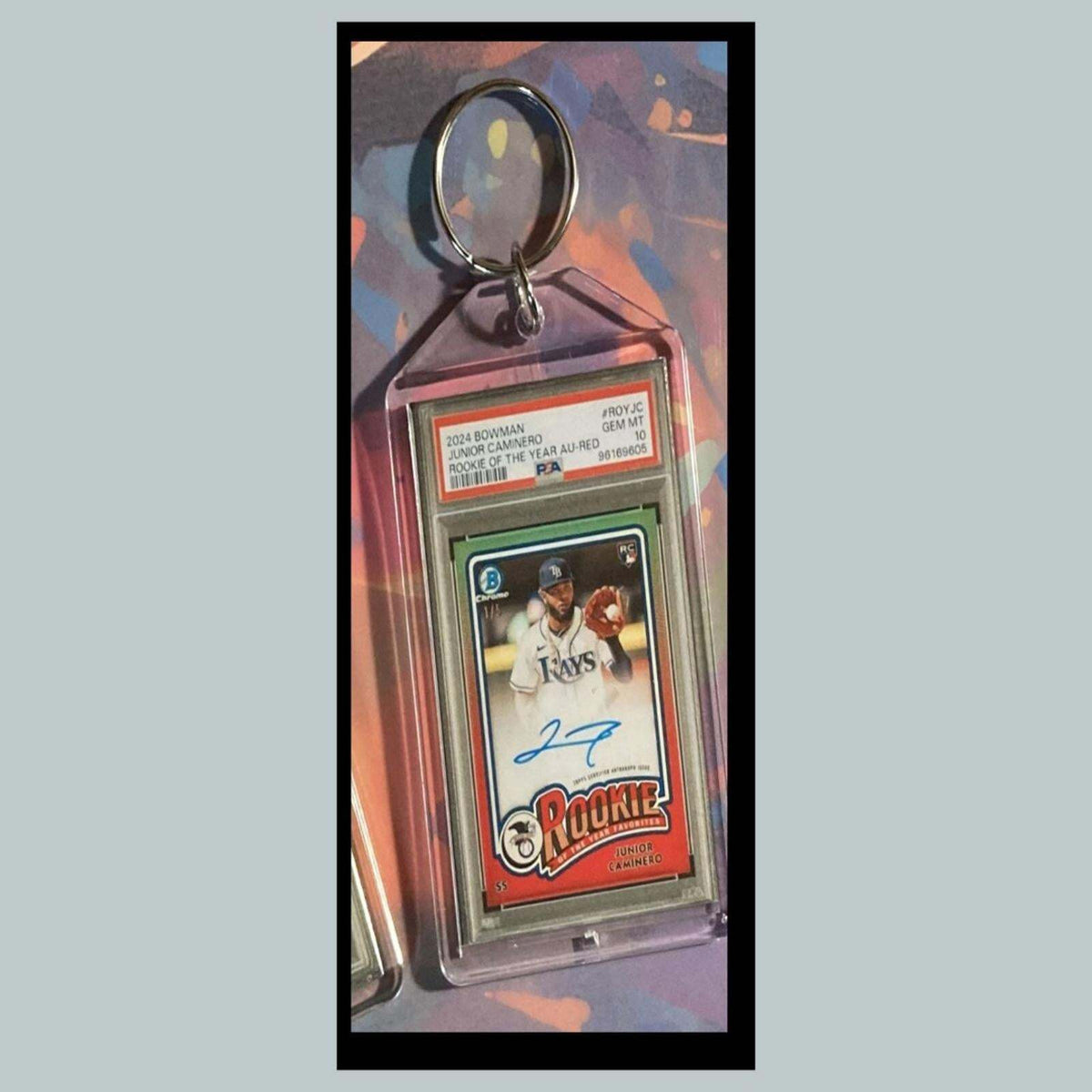 3429 Junior Caminero 2024 Bowman Chrome Red Rookie of Year Auto Custom Keychain
