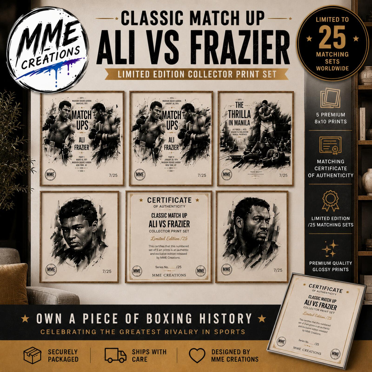 2637 Classic Match Ups /25 Zoom Art | Ali vs Frazier 5 8X10 Prints Limited MS