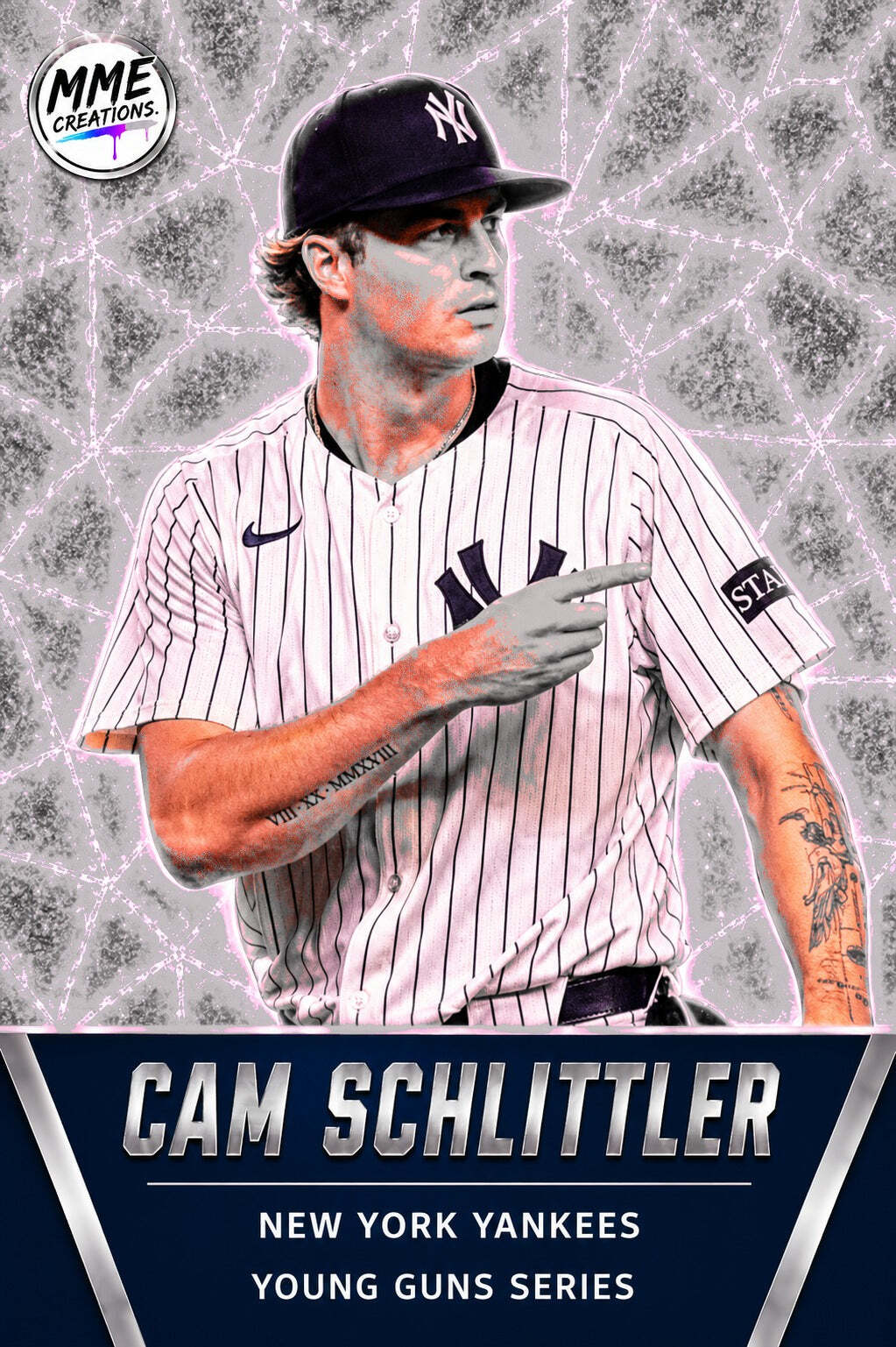 4321 Cam Schlittler Young Guns Laminated Custom Baseball Card Silver Ice