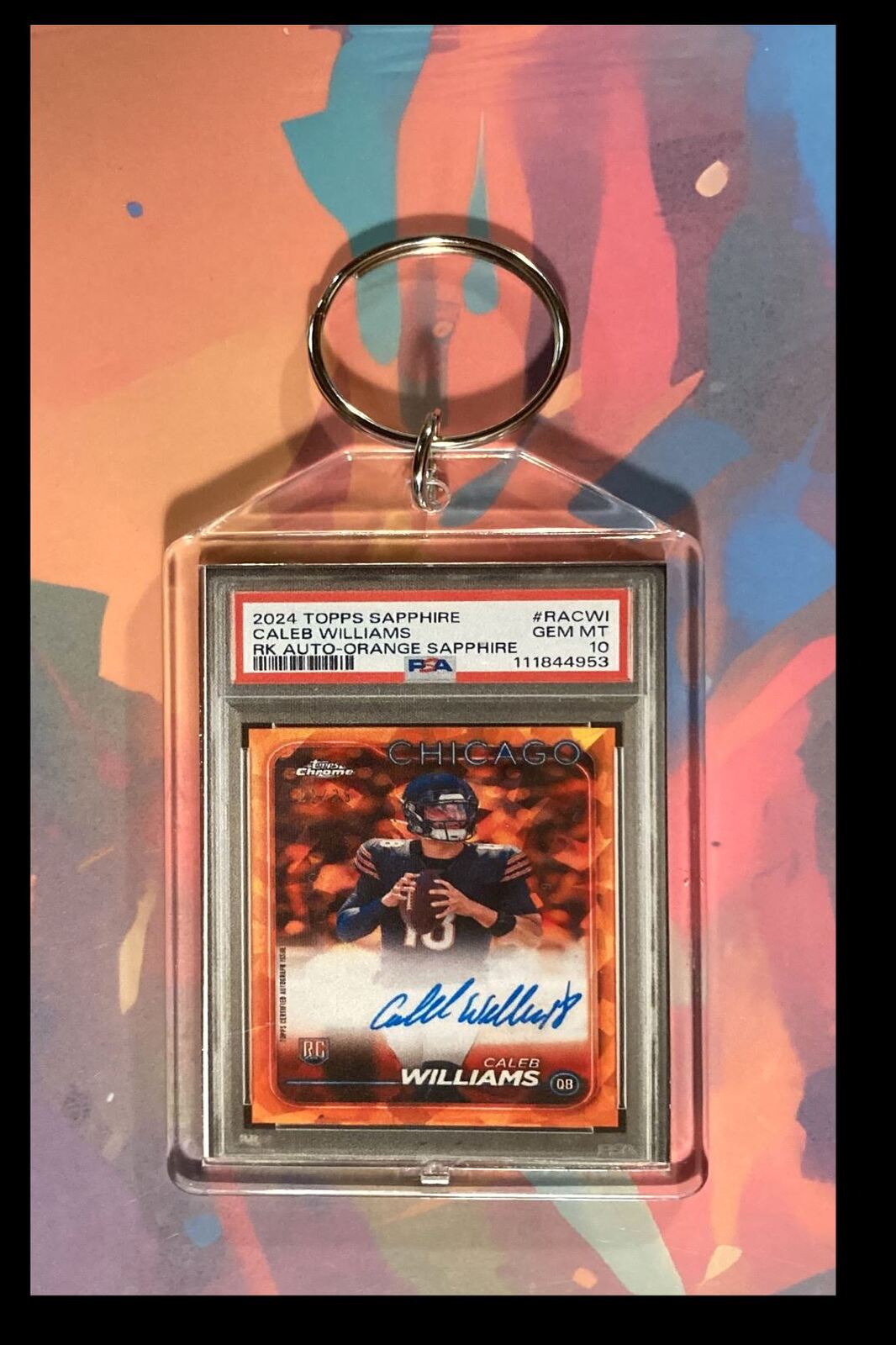 3072 Caleb Williams 2024 Topps Sapphire Orange Auto Keychain-Makes A Great Gift