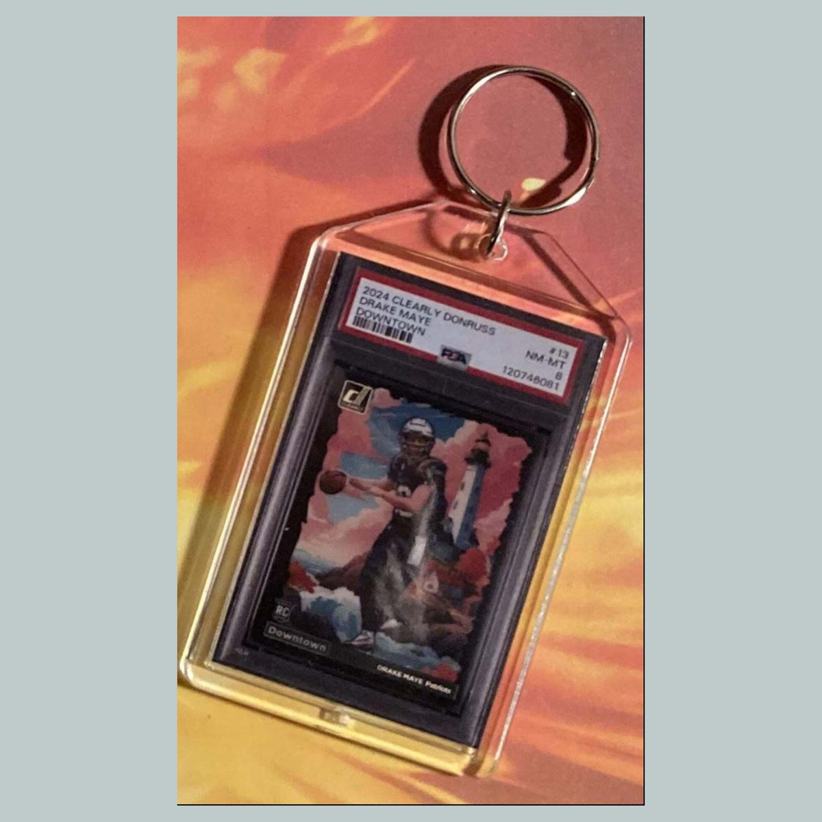 3710 Drake Maye 2024 Clearly Donruss Downtown Custom Hand Made Keychain