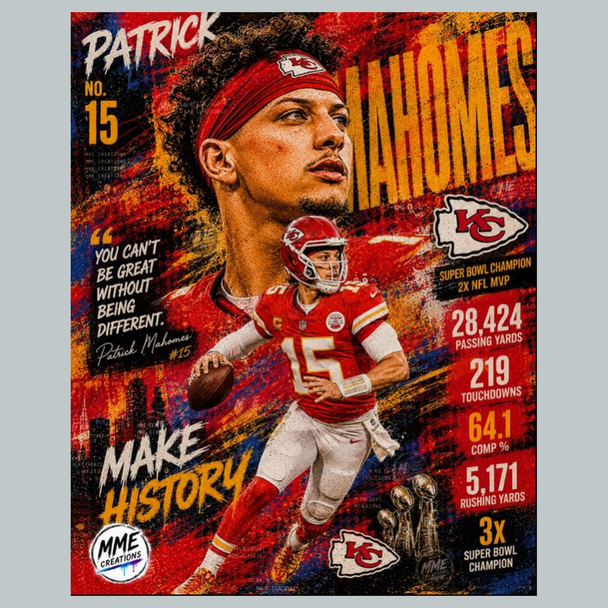 2605 Patrick Mahomes 'MVP' Zoom Art Series 8X10 Giclée Print FBL