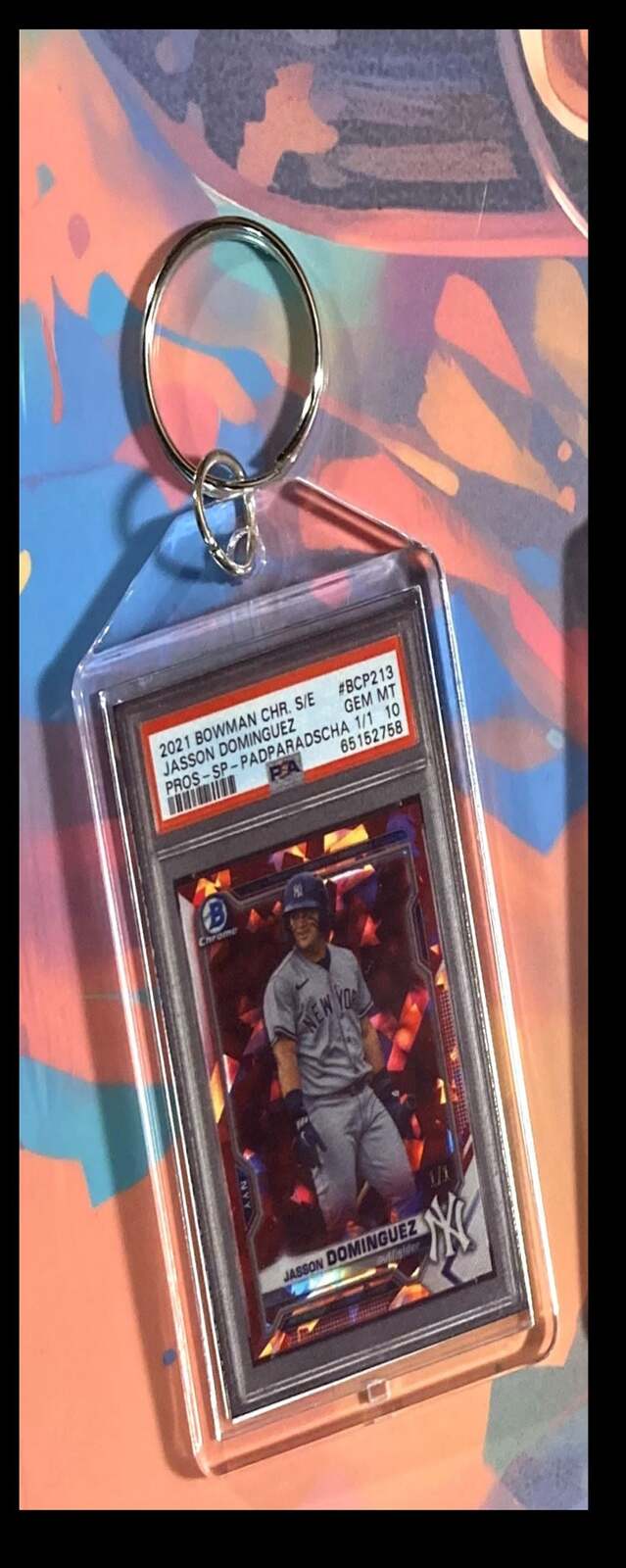 3115 Jasson Dominguez 2021 Bowman Chrome Padparadscha Keychain