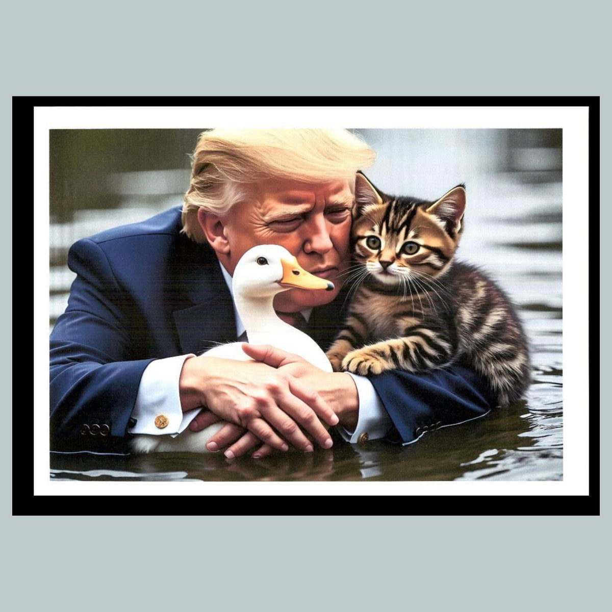 0186 P -8X10 Trump with Duck And Cat in Water Glossy Photo Fast Shipping MS