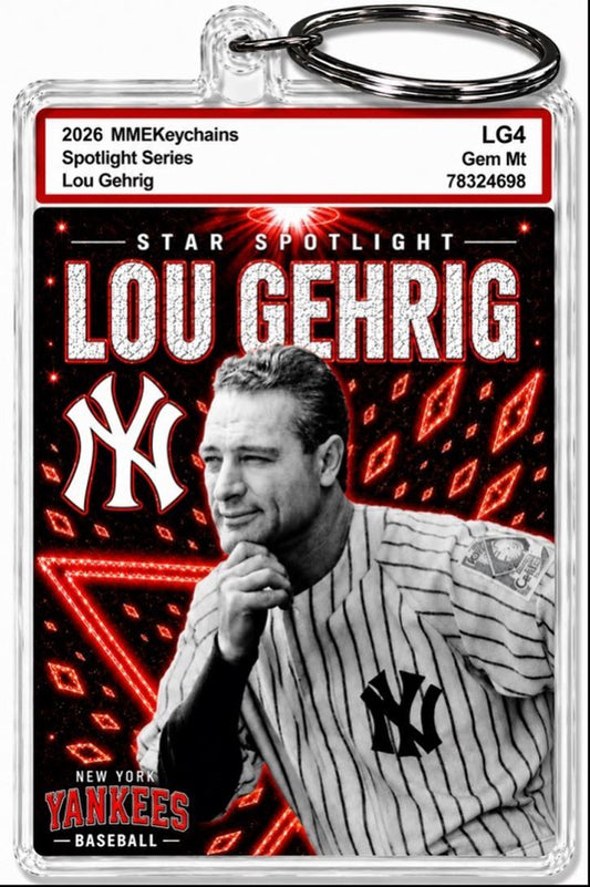 3909 Lou Gehrig Keychain Red Spotlight Premium Keychain With Nameplate