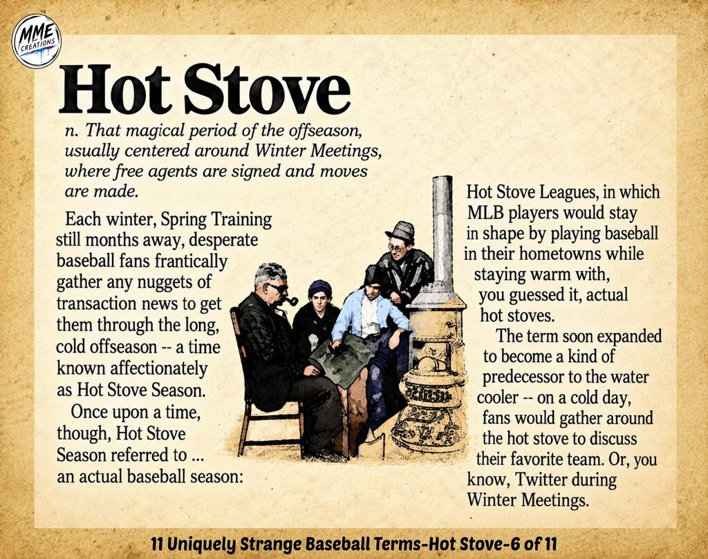 4369 Hot Stove Laminated Card-Stories Behind 11 Uniquely Strange Baseball Terms