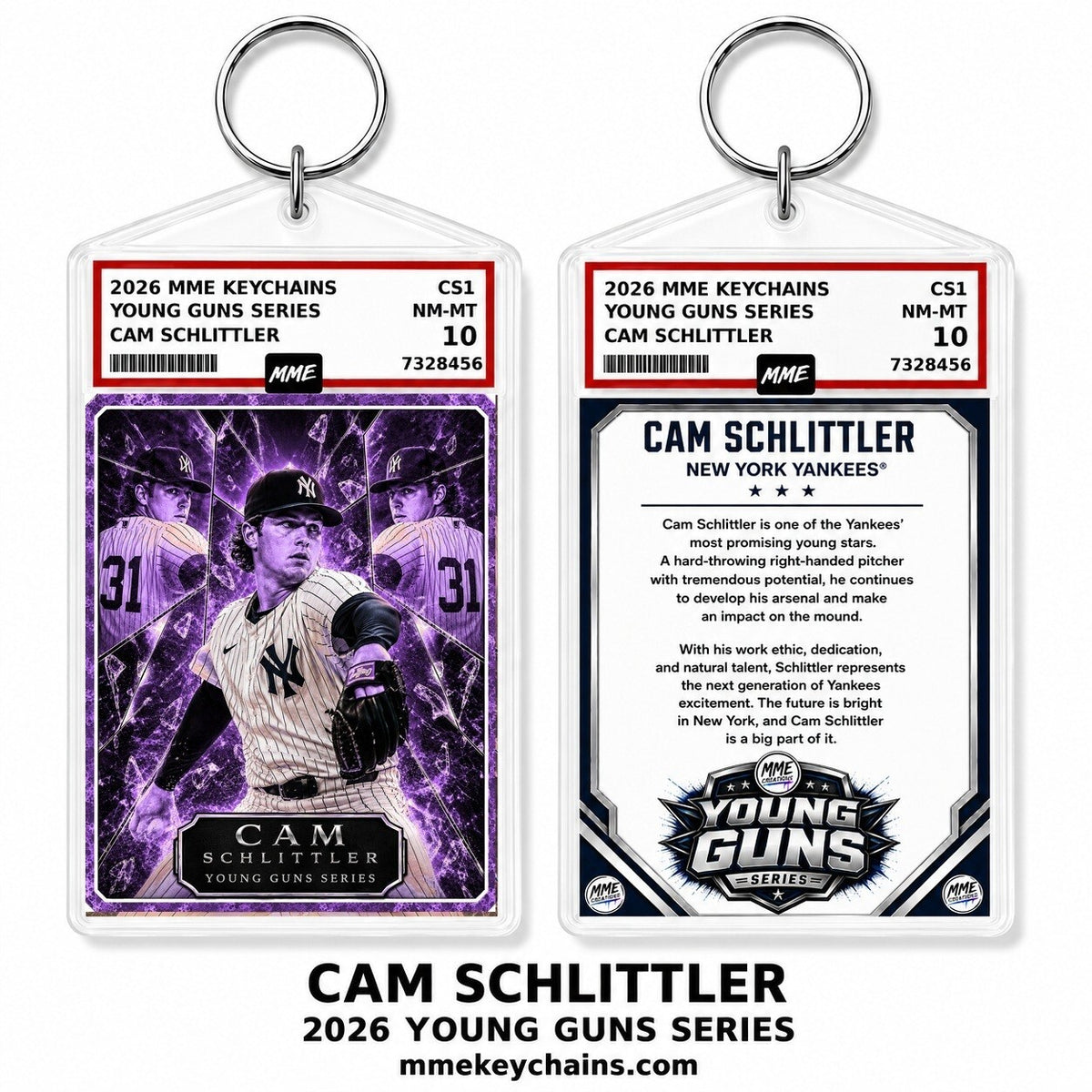 4299 Cam Schlittler Young Guns Series Custom Photo Keychain Light Purple Ice