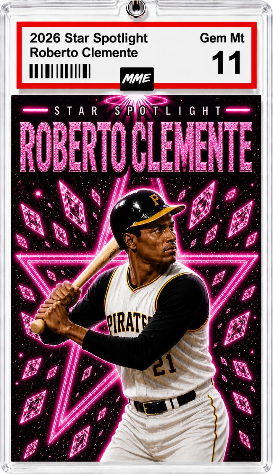 2954 Roberto Clemente Keychain Pink Spotlight Custom Acrylic Photo Keychain