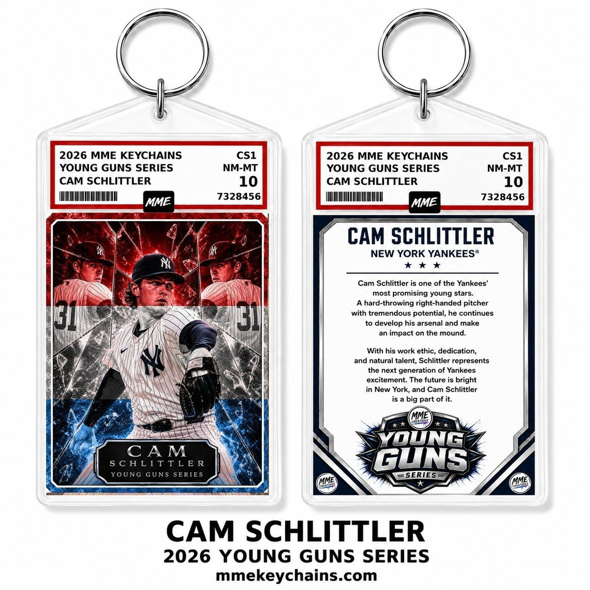 4307 Cam Schlittler Young Guns Series Custom Acrylic Photo Keychain R/W/B Ice