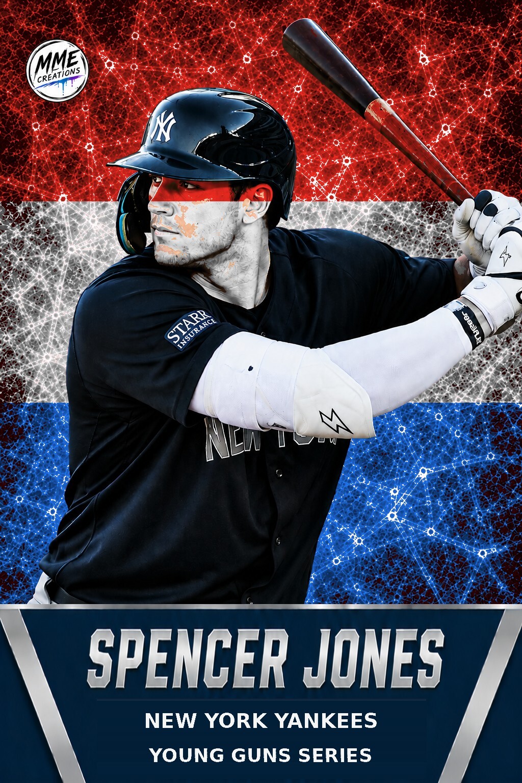 4228 Spencer Jones | Young Guns | Laminated Custom Baseball Card | R/W/B Ice