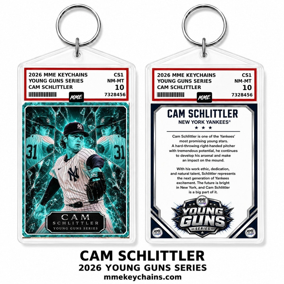 4294 Cam Schlittler Young Guns Series Custom Acrylic Photo Keychain Teal Ice